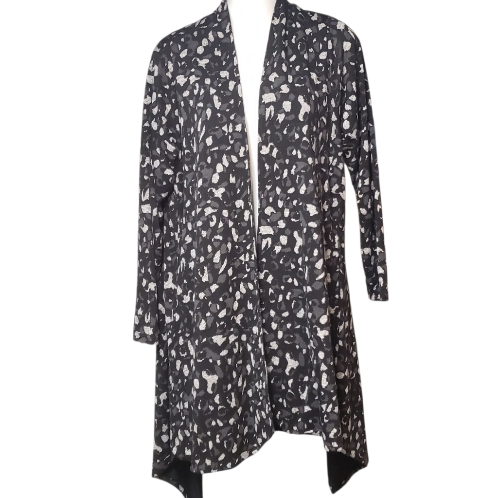 Sympli Cat's Meow Cardigan Patterned Sweater Women's Size Xl Grey Black